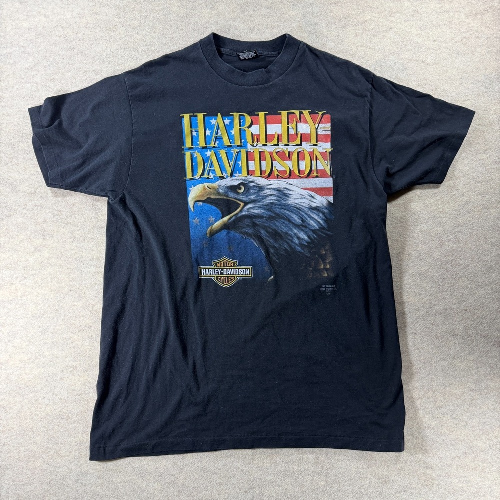 Vintage 1991 Harley Davidson 3D Emblem Eagle T Shirt XL Made USA Single Stitch